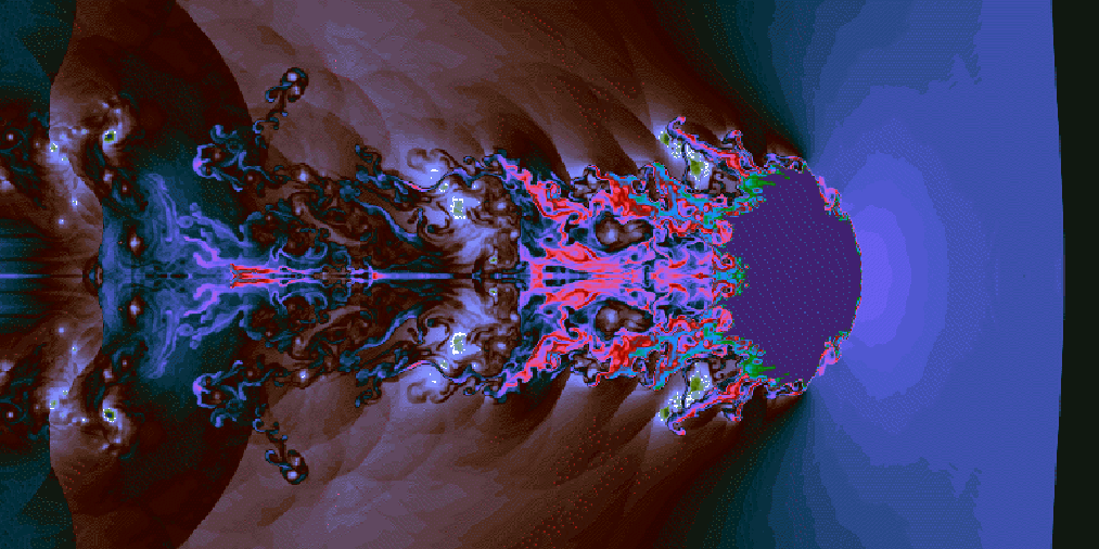 Simulation of a gas cloud encountering a shock